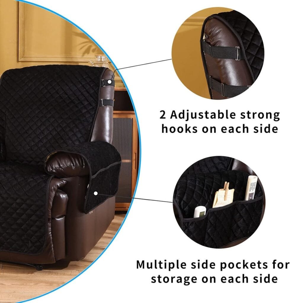 Velvet Recliner Covers Non Slip Waterproof Large Recliner Chair Covers for Leather Chairs Reversible Recliner Sofa Cover for Living Room Recliner Furniture Protectors Covers for Dog Pets Brown 28