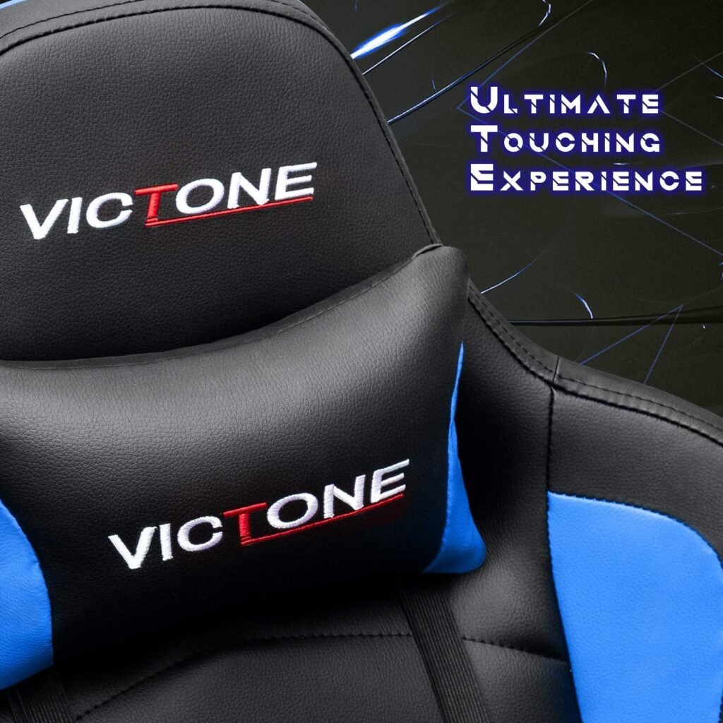 VICTONE Gaming Chair with Footrest Racing Style Computer Chair Video PC Game Chair Large Heavy Duty Ergonomic Computer Office Chair with 3D Adjustable Armrest and Headrest (Blue)