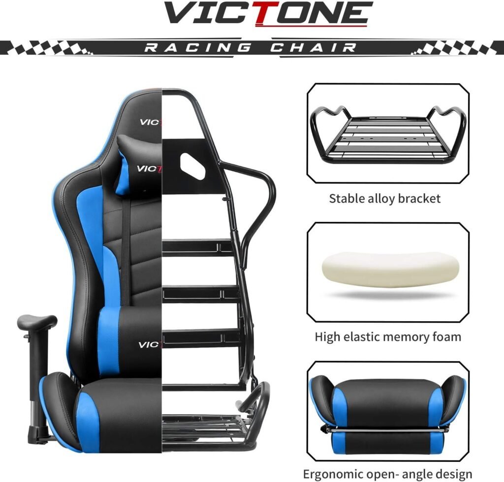 VICTONE Gaming Chair with Footrest Racing Style Computer Chair Video PC Game Chair Large Heavy Duty Ergonomic Computer Office Chair with 3D Adjustable Armrest and Headrest (Blue)