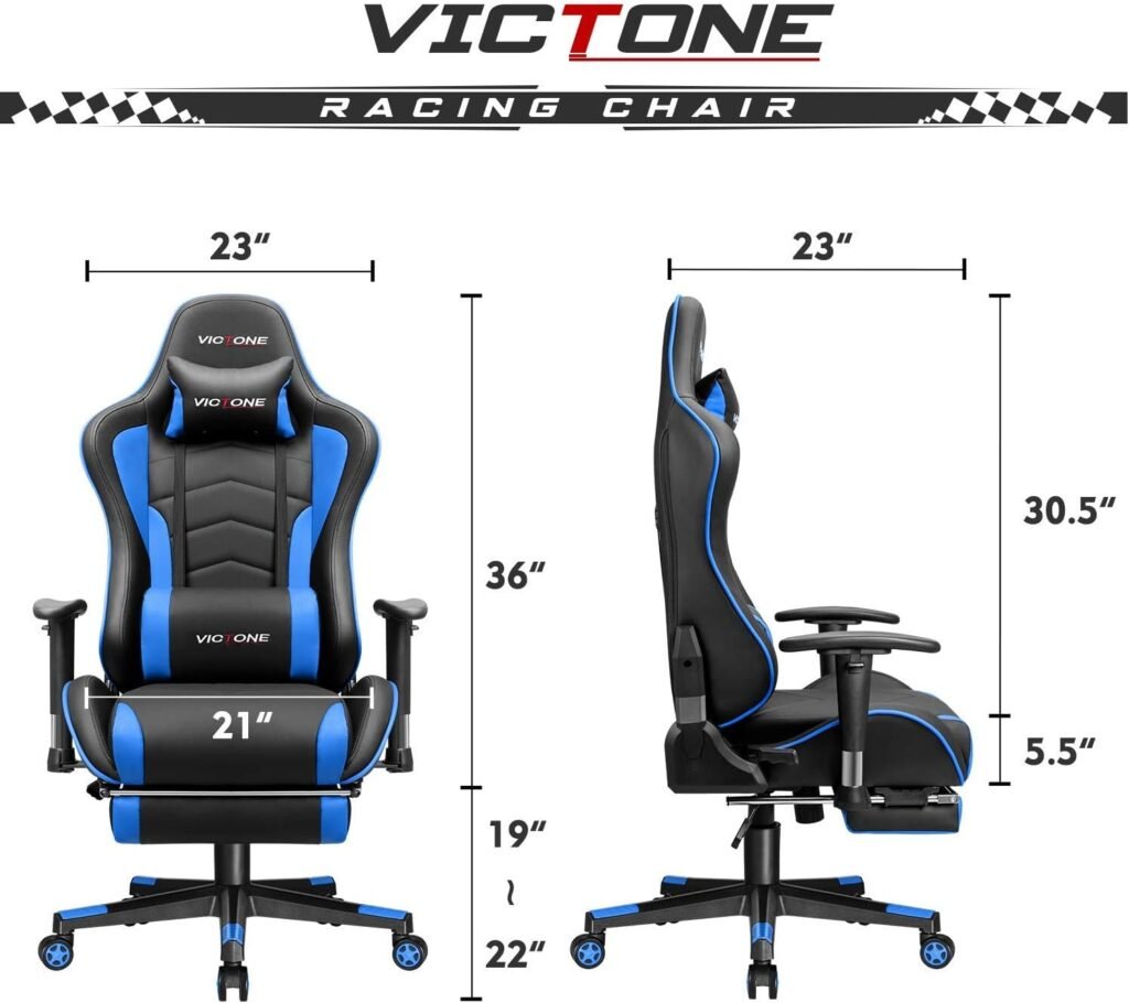 VICTONE Gaming Chair with Footrest Racing Style Computer Chair Video PC Game Chair Large Heavy Duty Ergonomic Computer Office Chair with 3D Adjustable Armrest and Headrest (Blue)