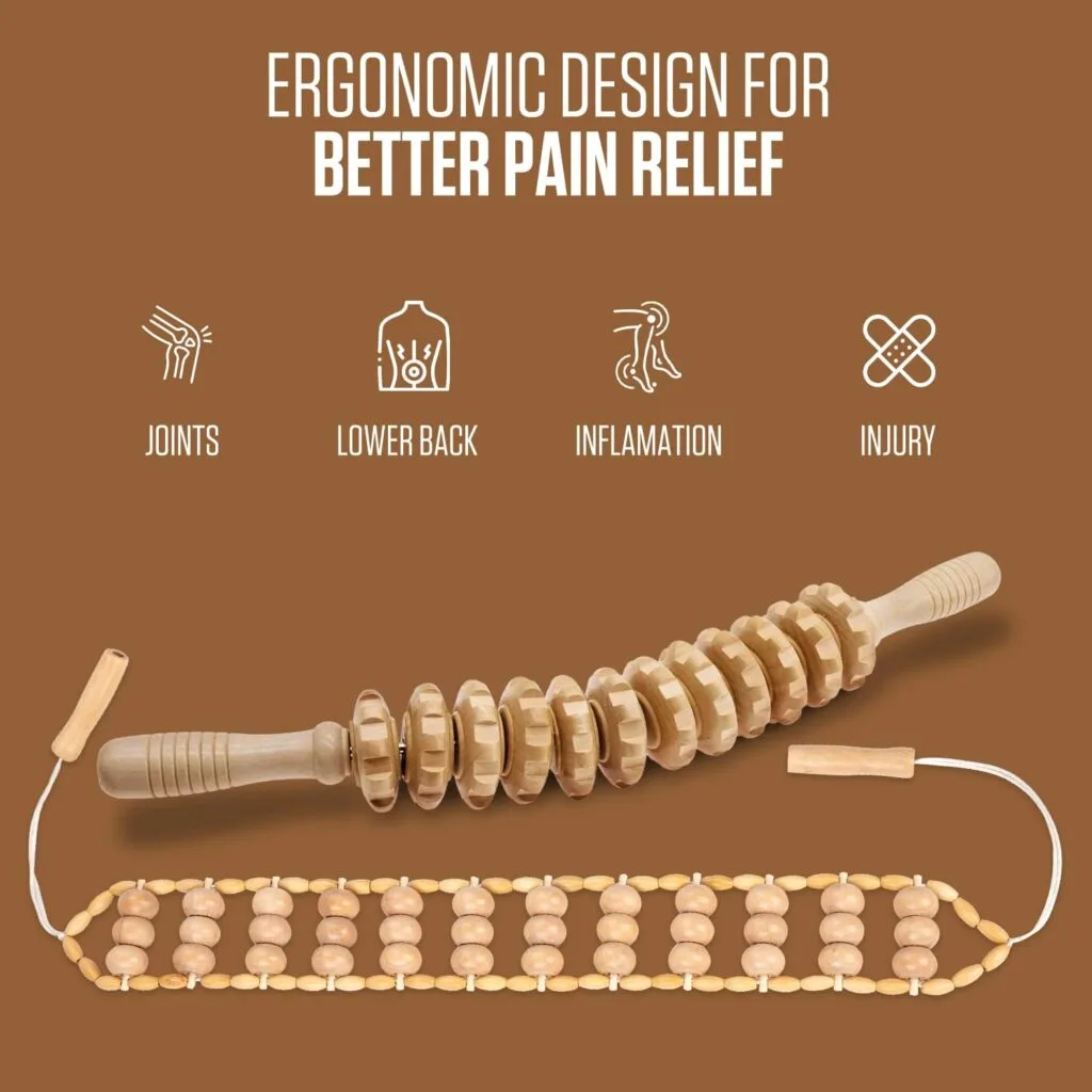 ViVACious 2-in-1 Wooden Massage Body Roller Tools - Professional Cellulite Massager Wood Therapy Massage Tools for Body Shaping, Muscle Pain Relief, Colombiana, Anti-Cellulite,  Body Contouring