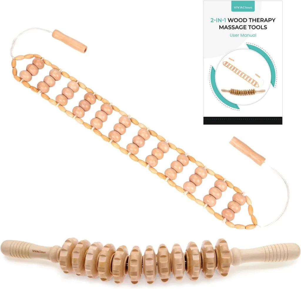 ViVACious 2-in-1 Wooden Massage Body Roller Tools - Professional Cellulite Massager Wood Therapy Massage Tools for Body Shaping, Muscle Pain Relief, Colombiana, Anti-Cellulite,  Body Contouring