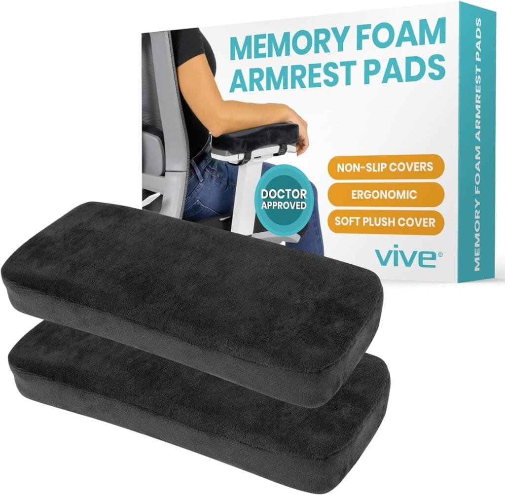 Vive Memory Foam Armrest Pads - Comfortable Office Desk Chair Arm Cushion - Soft And Ergonomic For Forearms, Elbow Pressure Relief - Anti Slip With Removable Cover For Gaming, Home - Comfy Long Pillow