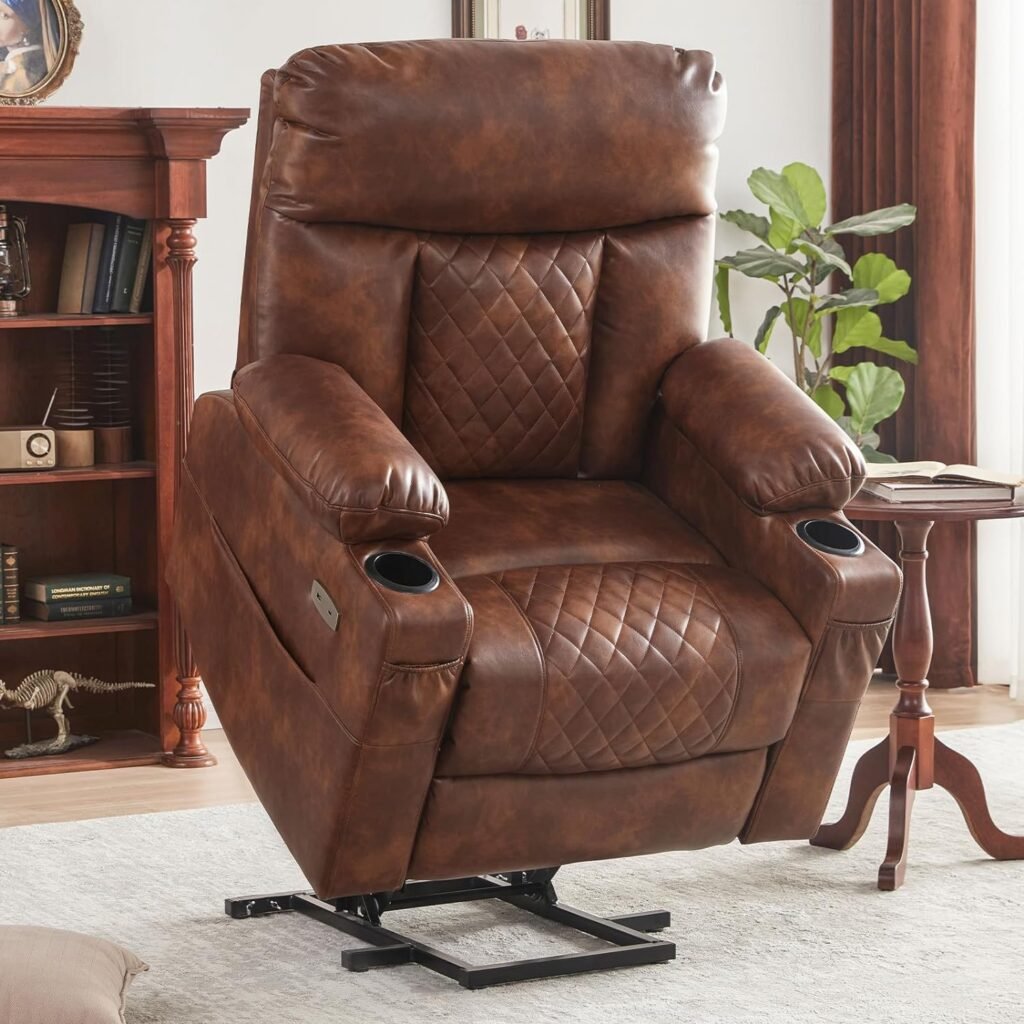 WILLOVE Lay Flat Power Lift Recliner Chair, One Touch Reset Electric Power Recliner with Heat and Massage, Dual Motor Infinite Position with Cupholder, USB  Type C Ports, Extended Footrest, Brown