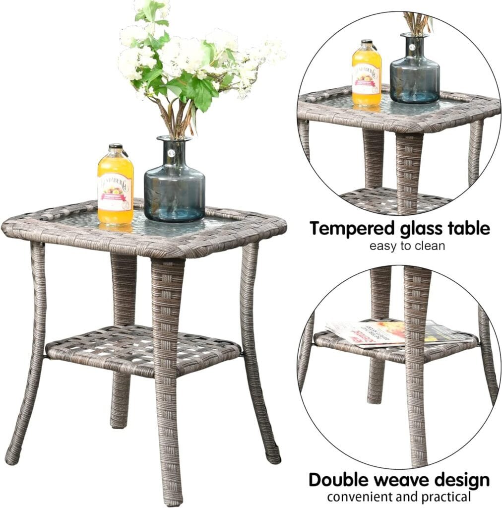 XIZZI Outdoor Rocking Chair 360 Degrees Swivel Patio Bistro Set and Matching Side Table,PE Rattan All Weather Outside Chair for Porch, Garden, and Terrace,Navy Blue : Patio, Lawn  Garden