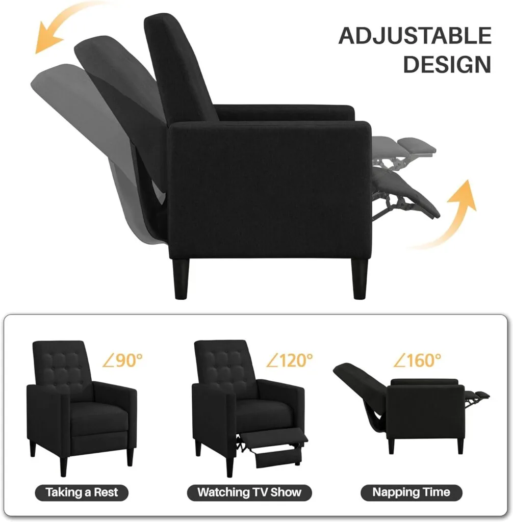 Yaheetech Fabric Recliner Chair Mid-Century Modern Recliner Adjustable Single Recliner Sofa with Thicker Seat Cushion Tufted Upholstered Sofa with Pocket Spring for Living Room Bedroom Gray Set of 2