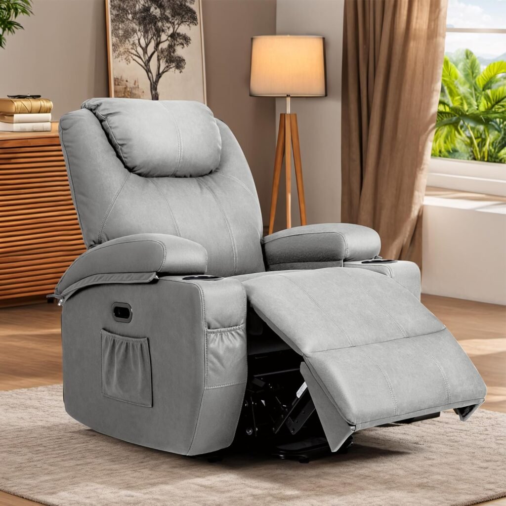 YESHOMY Power Lift Recliner Chair with Massage and Heat, Technical Fabric Sofa with Remote Control and Two Cup Holders for Living Room, Bedroom,Dark Blue