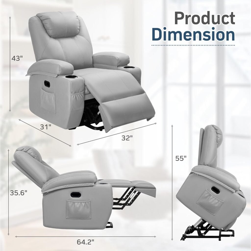 YESHOMY Power Lift Recliner Chair with Massage and Heat, Technical Fabric Sofa with Remote Control and Two Cup Holders for Living Room, Bedroom,Dark Blue