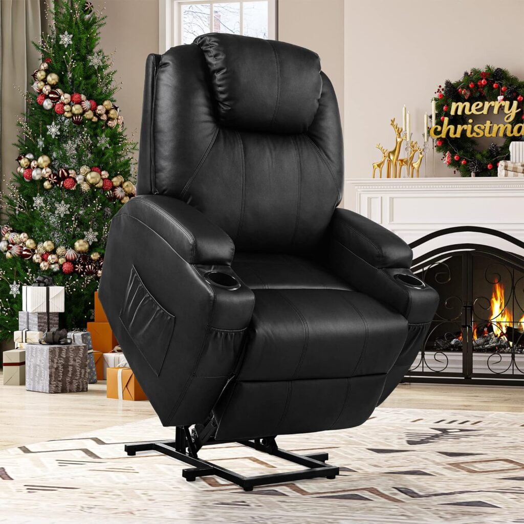 YITAHOME Power Lift Recliner Chair for Elderly, Lift Chair with Heat and Massage, Faux Leather Recliner Chair with 2 Cup Holders, Side Pockets  Remote Control for Living Room，Brown