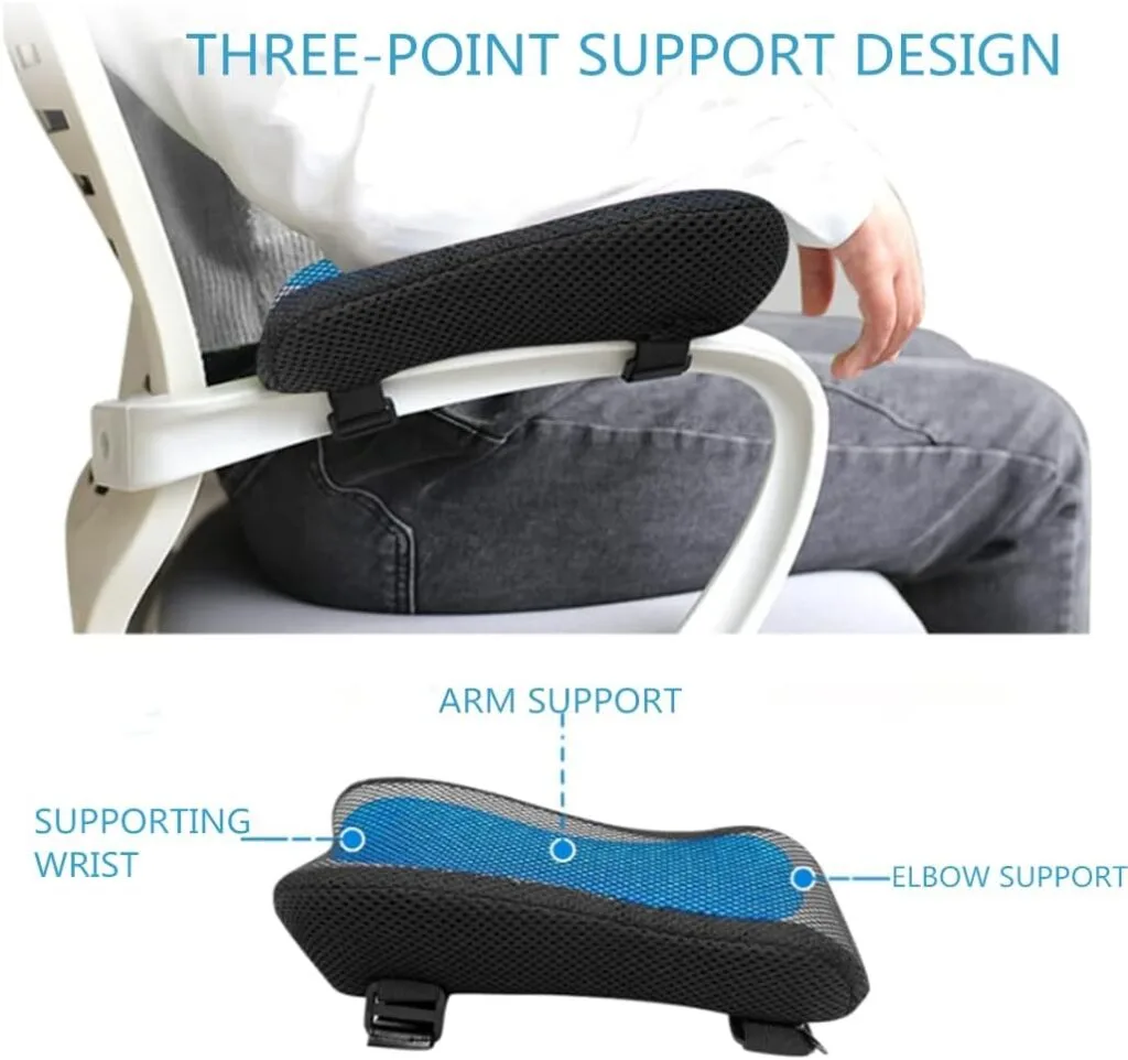 YSMLE Armrest Pad Chair Office Arm Rest Cover Ergonomic Elbow Pillow Memory Foam Arm Rest Support Cushion with Cooling Gel Mesh Cover Forearm Pressure Relief for Wheelchair Gaming Chair Recliners 2pcs