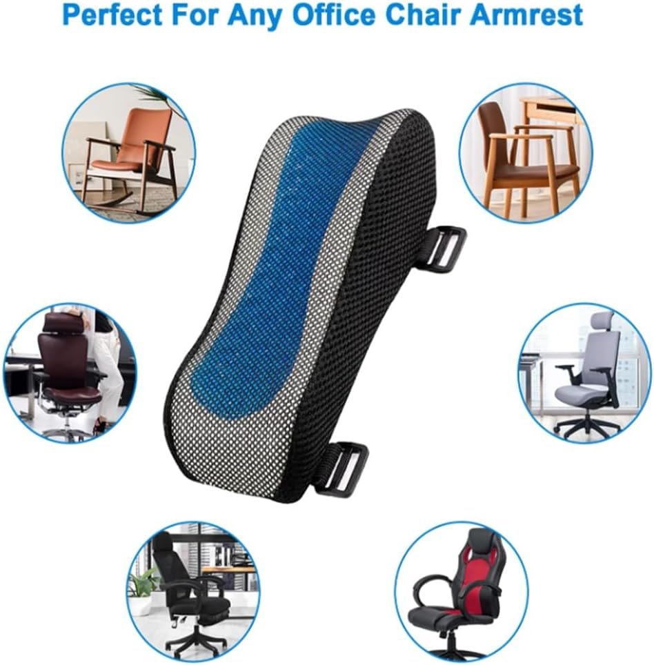 YSMLE Armrest Pad Chair Office Arm Rest Cover Ergonomic Elbow Pillow Memory Foam Arm Rest Support Cushion with Cooling Gel Mesh Cover Forearm Pressure Relief for Wheelchair Gaming Chair Recliners 2pcs