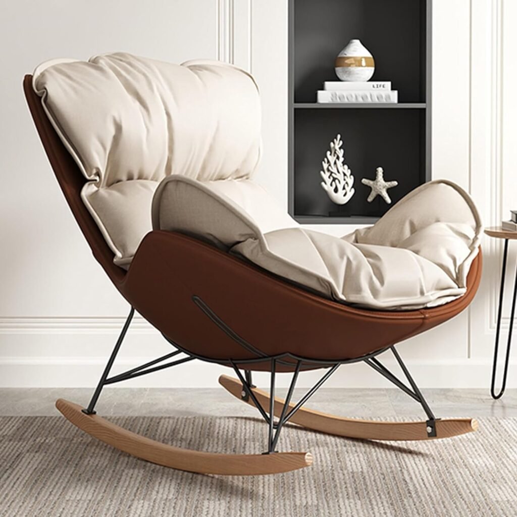 YVYKFZD Nursery Rocking Chair, Comfy Upholstered Glider Chair, Leisure Lounge Chair with High Backrest, for Living Room Bedroom Babyroom (Color : Khaki White a)