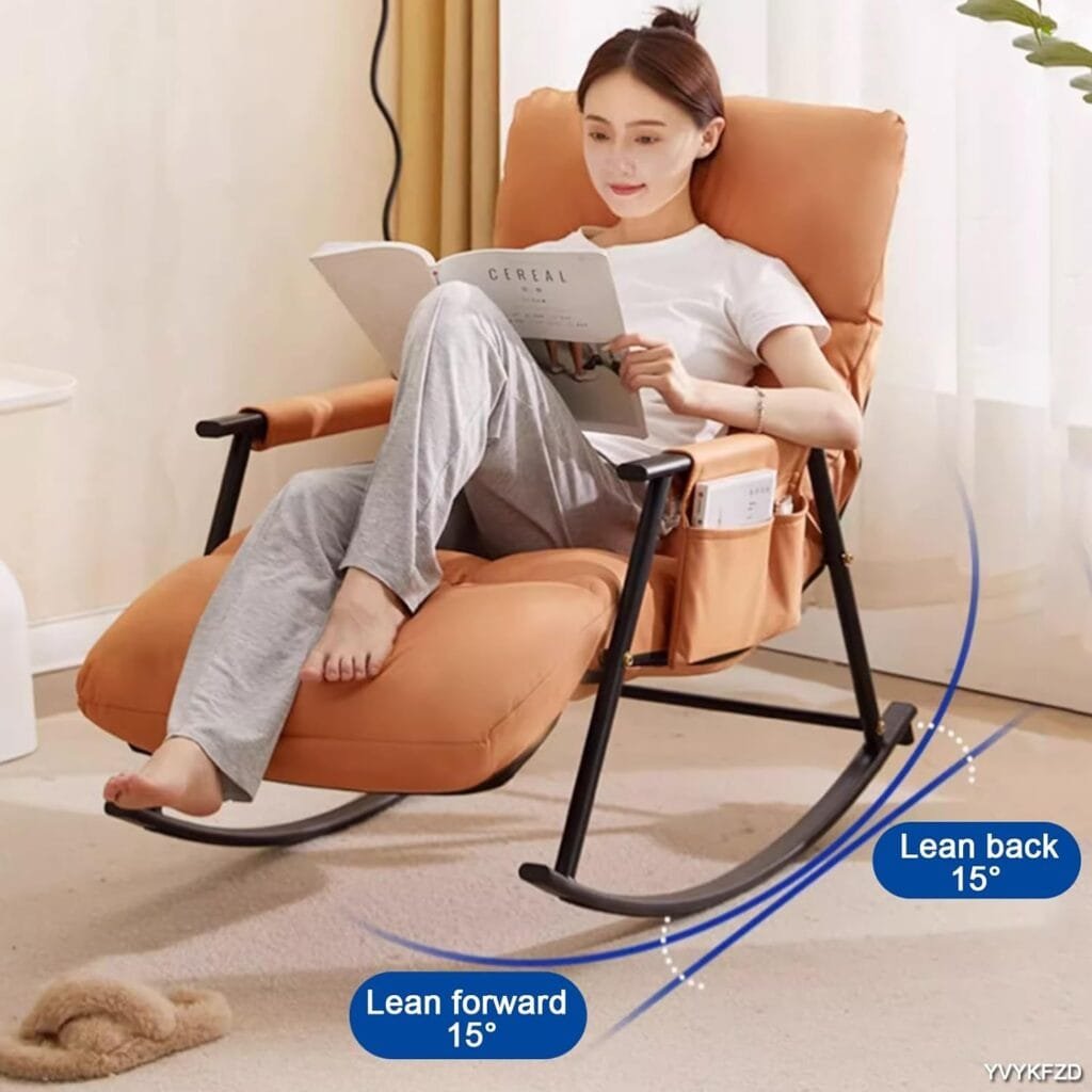 YVYKFZD Nursery Rocking Chair, Upholstered Glider Chair with High Backrest, Leisure Lounge Chair with Side Pocket, for Living Room, Hotel, Bedroom, Office (Color : Sky Blue c)