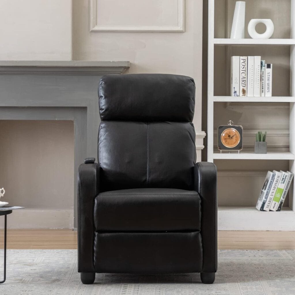 Zanzio Massage Reclining Chair for Living Room, PU Leather Home Theater Seating with Lumbar Support, Winback Single Sofa Lazy Boy Reclining Armchair, Black