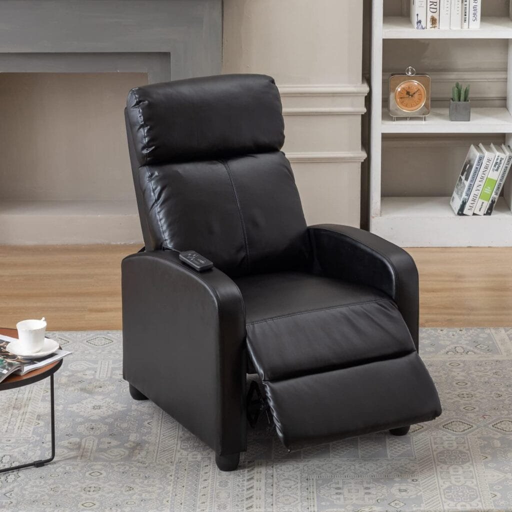 Zanzio Massage Reclining Chair for Living Room, PU Leather Home Theater Seating with Lumbar Support, Winback Single Sofa Lazy Boy Reclining Armchair, Black