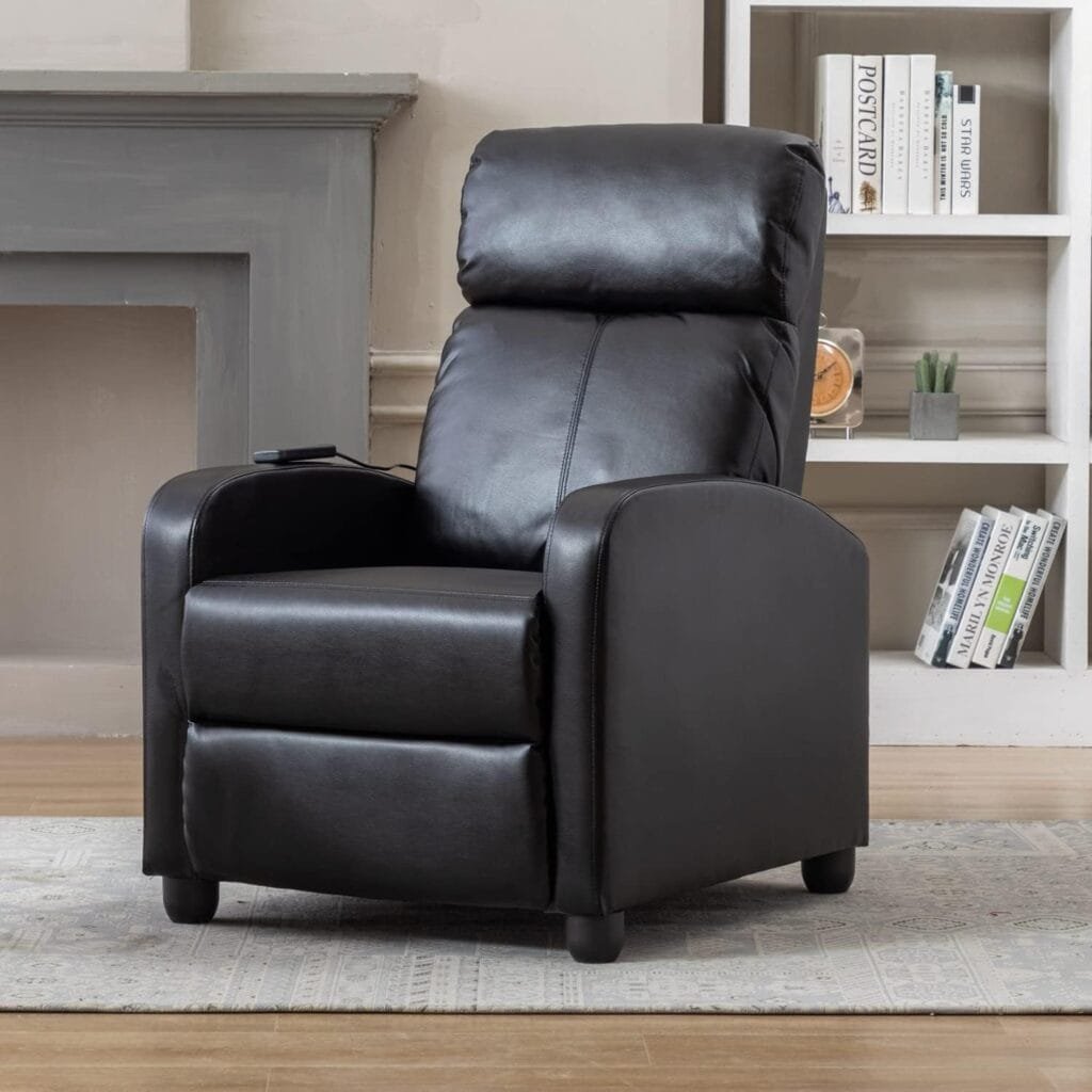 Zanzio Massage Reclining Chair for Living Room, PU Leather Home Theater Seating with Lumbar Support, Winback Single Sofa Lazy Boy Reclining Armchair, Black