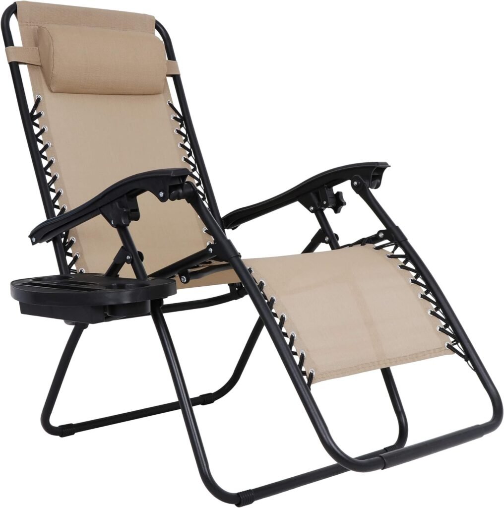 ZENY Zero Gravity Lounge Chairs Set of 2 Adjustable Folding Recliners with Cup Holders and Headrest for Patio, Pool Deck Beach Yard