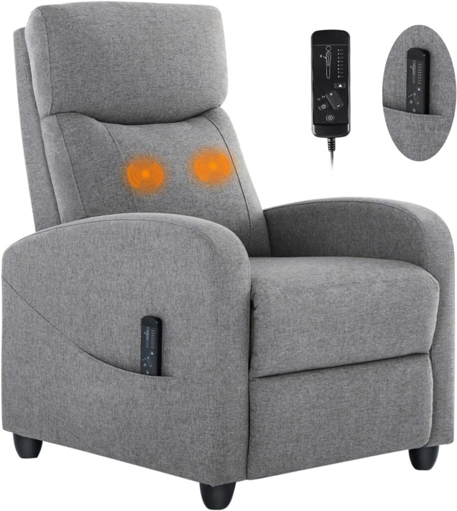 ZUNMOS Living Room Massage Single Fabric Sofa Adjustable Theater Padded Seat Backrest Winback Modern Recliner Bedroom Chair for Adults (Grey), 27.17D x 34.25W x 38.58H