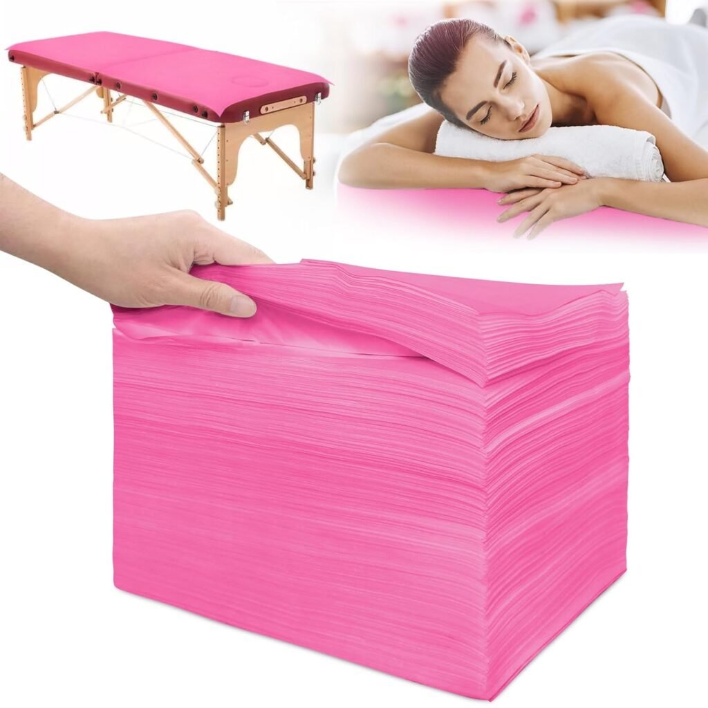 100Pcs Disposable Massage Table Sheets 31.5 x 71 Non-Woven Fabric Bed Covers for Ultimate Hygiene and Comfort in Massage, Tattoo, and Spa Treatments, Breathable and Durable Sheets(Pink)