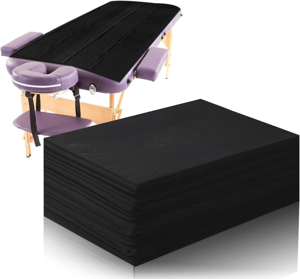 20 Pieces Disposable Bed Sheets Bed Cover Spa Massage Table Sheet Waterproof Bed Cover Flat Sheets Non-woven Fabric, 31 x 71 Inches (Black)