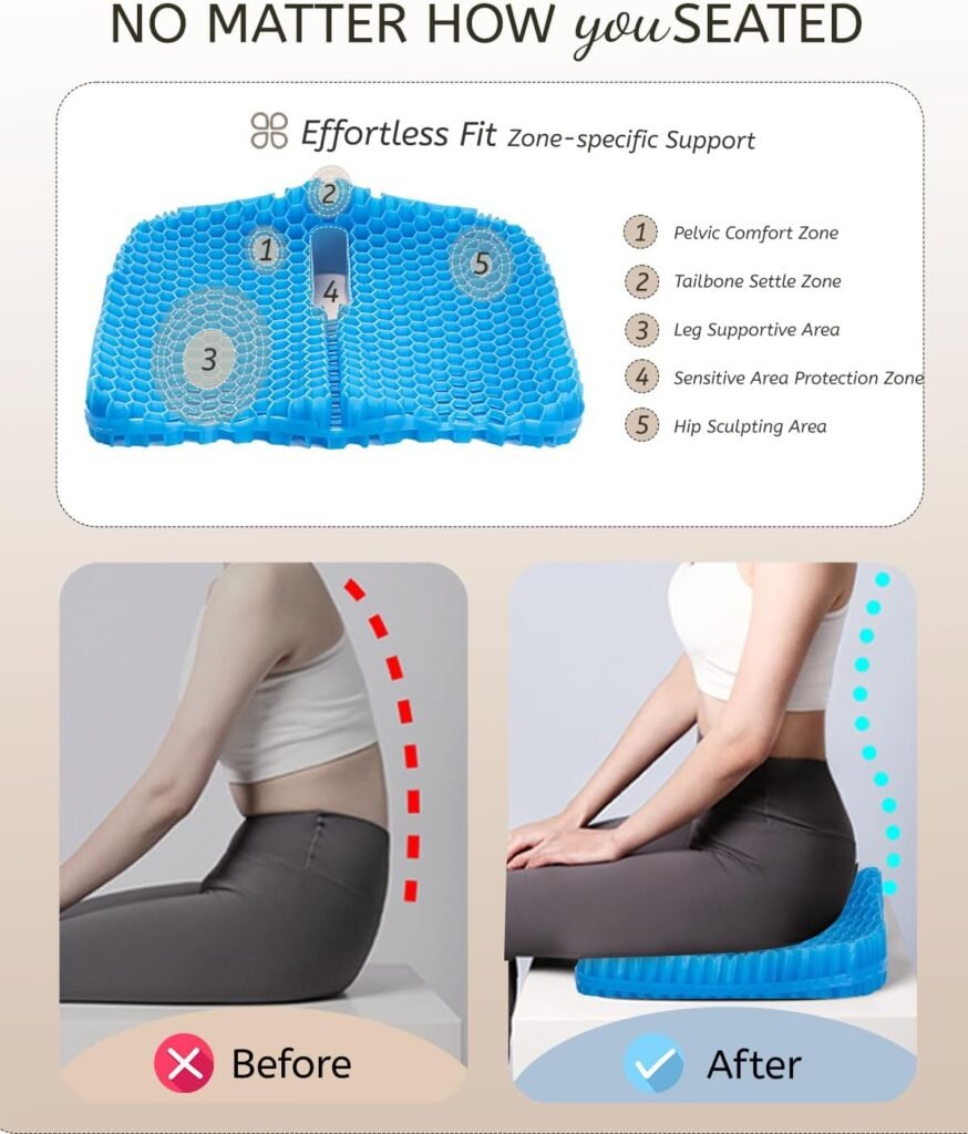 3.5“ Thicker Gel Seat Cushion, Large 3D Gel Seat Cushion for Office Chair,Seat Cushion for Coccyx Sciatica Pain Relief, Seat Cushion for Car, Desk Chair, Wheelchair Cushion Pad