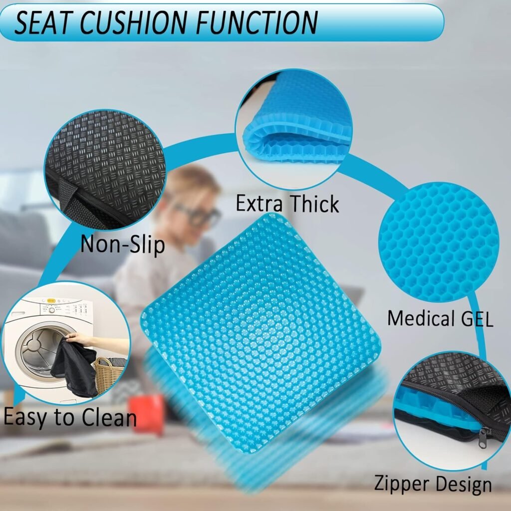 Airllantry Black Seat Cushion, Gel Seat Cushion for Long Sitting– Back Pain, Sciatica, Tailbone Pain Relief Pad, Black Seat Cushion for Office Chair, Wheelchair Cushion, Car Cushion, Long Trips