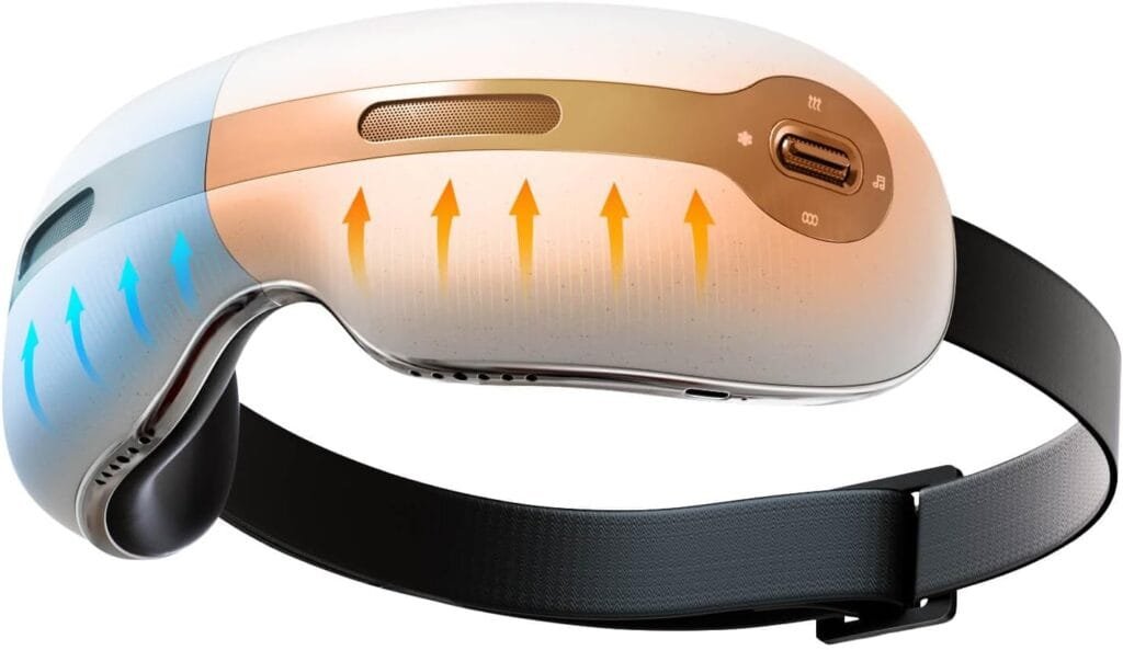 ALLJOY Eye Massager with Heat and Cooling for Migraines, Dry Eyes, and Dark Circles - Rechargeable Bluetooth Music Heated Eye Mask Massager for Sleeping and Relaxing - Ideal Gifts for Men/Women
