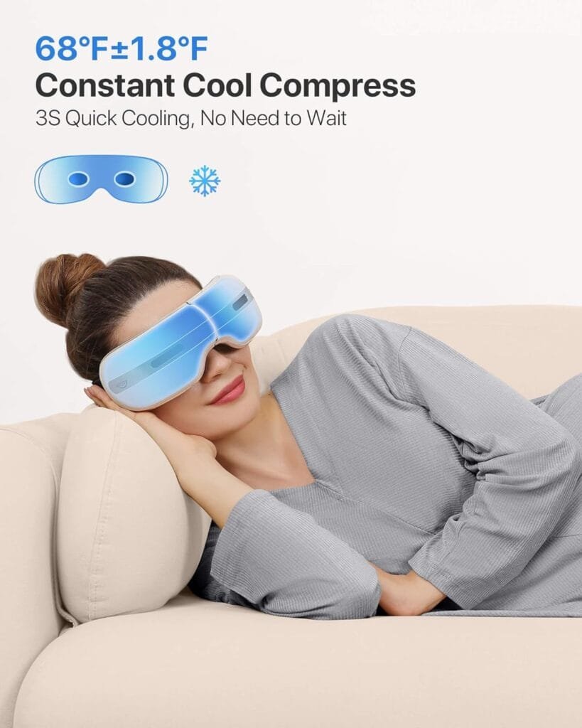 ALLJOY Eye Massager with Heat and Cooling for Migraines, Dry Eyes, and Dark Circles - Rechargeable Bluetooth Music Heated Eye Mask Massager for Sleeping and Relaxing - Ideal Gifts for Men/Women