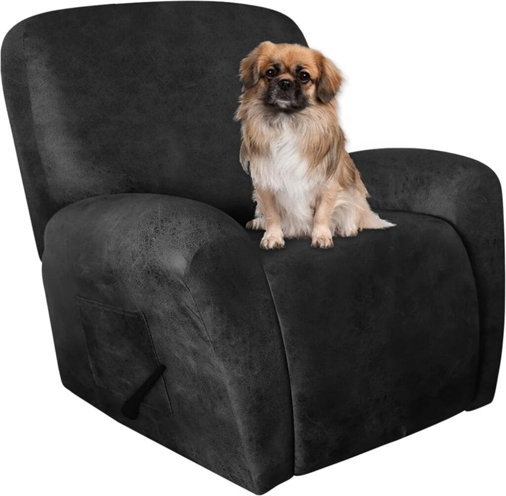 ANARACHON Leather Like Recliner Chair Covers Heavy Duty, 4 Pieces Lazy Boy Recliner Cover for Recliner Chair, Leather Cover for Recliner slipcovers Washable for Pets (Dark Grey)