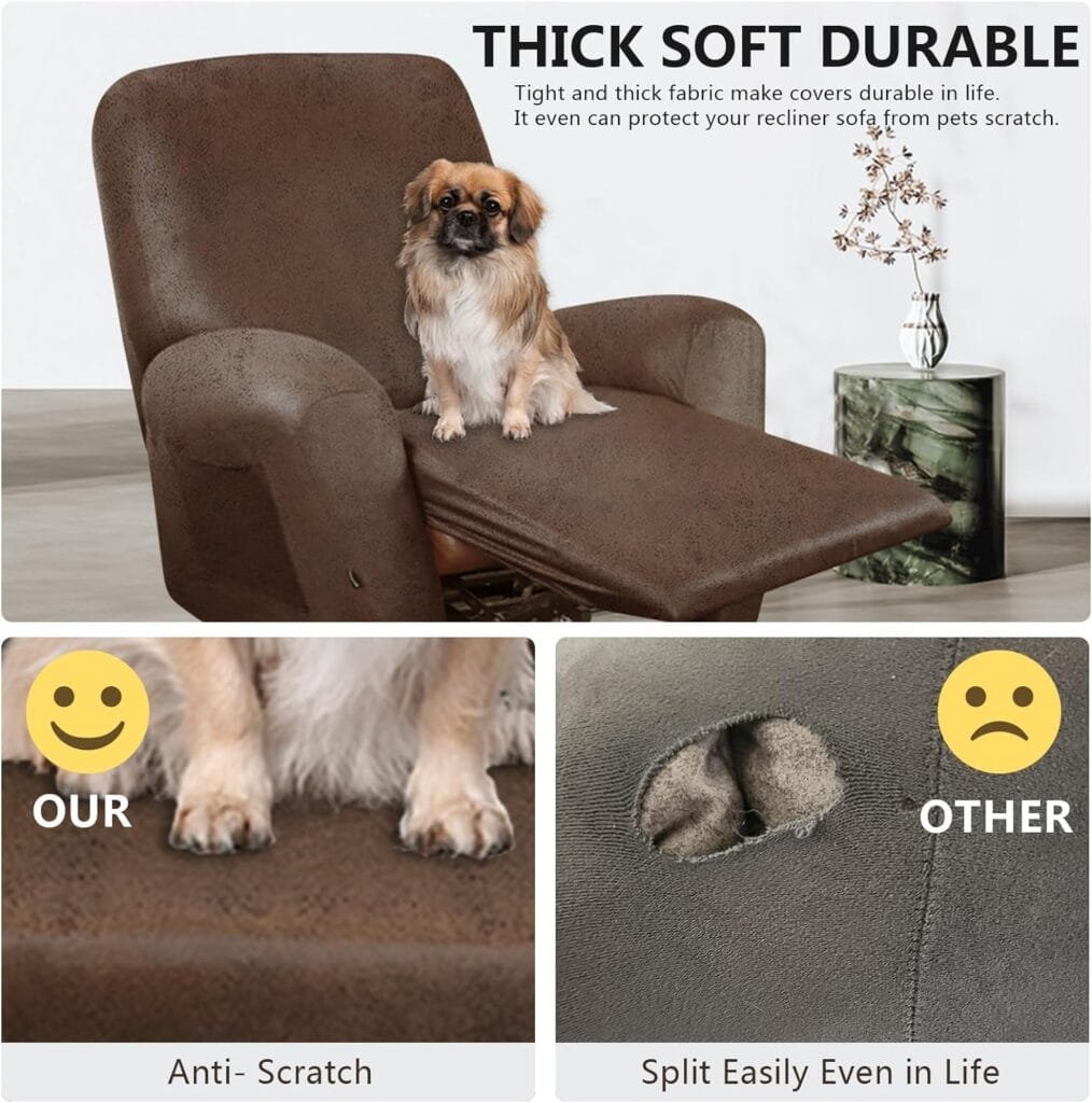 ANARACHON Leather Like Recliner Chair Covers Heavy Duty, 4 Pieces Lazy Boy Recliner Cover for Recliner Chair, Leather Cover for Recliner slipcovers Washable for Pets (Dark Grey)