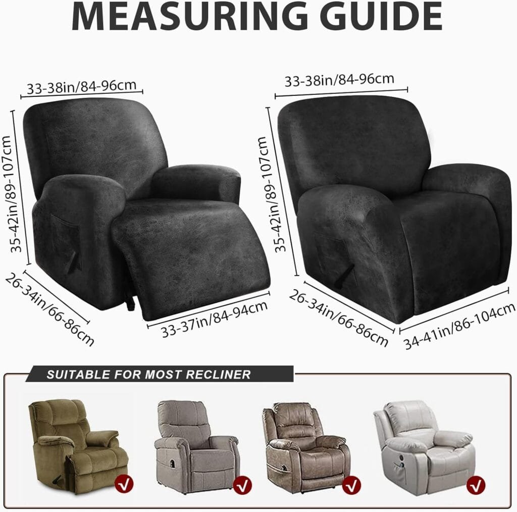 ANARACHON Leather Like Recliner Chair Covers Heavy Duty, 4 Pieces Lazy Boy Recliner Cover for Recliner Chair, Leather Cover for Recliner slipcovers Washable for Pets (Dark Grey)