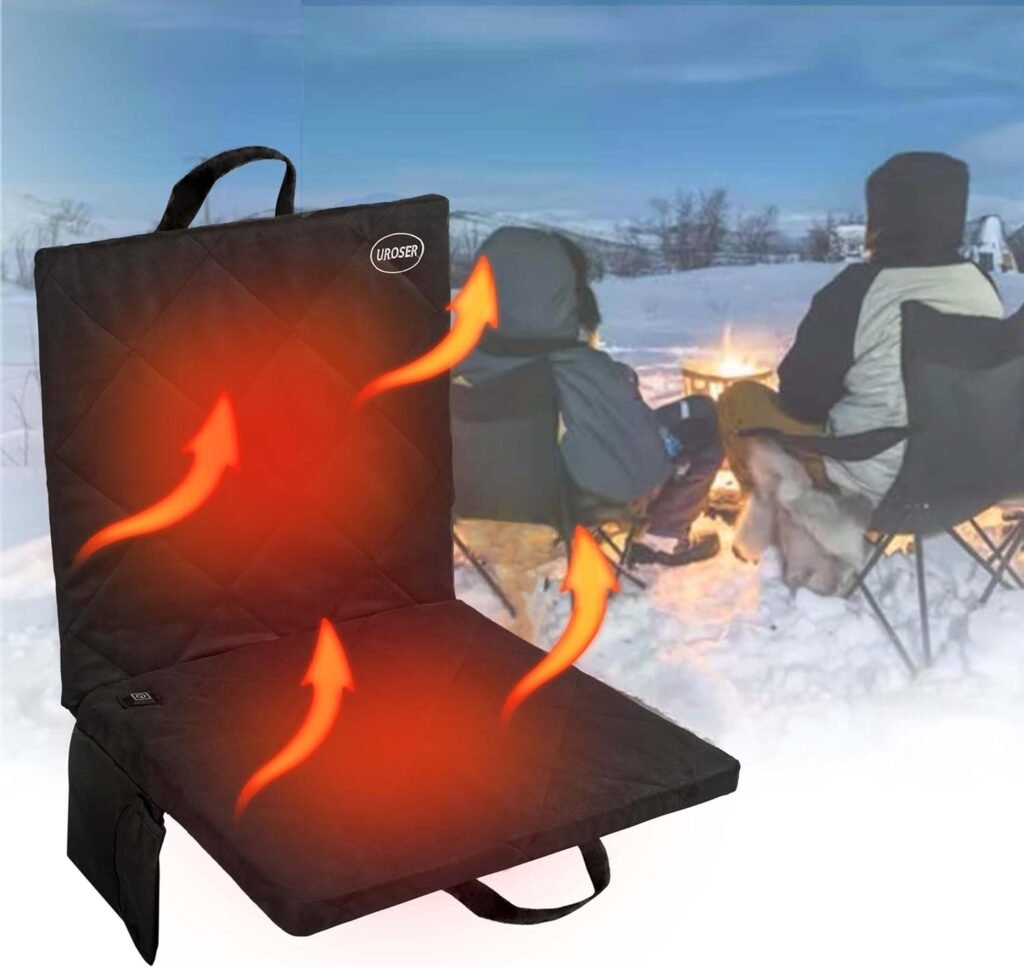 ANTQUE Portable Foldable Heated Stadium Seat, Heated Seat Cushion USB Powered【No Power Bank】 3 Mode Adjustable Pad with Pocket, Heated Memory Foam Backrest Cushion for Outdoor,Indoor Sports