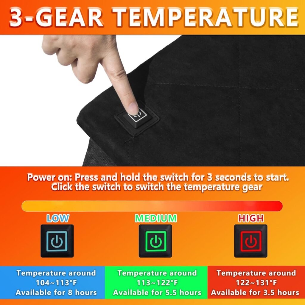 ANTQUE Portable Foldable Heated Stadium Seat, Heated Seat Cushion USB Powered【No Power Bank】 3 Mode Adjustable Pad with Pocket, Heated Memory Foam Backrest Cushion for Outdoor,Indoor Sports