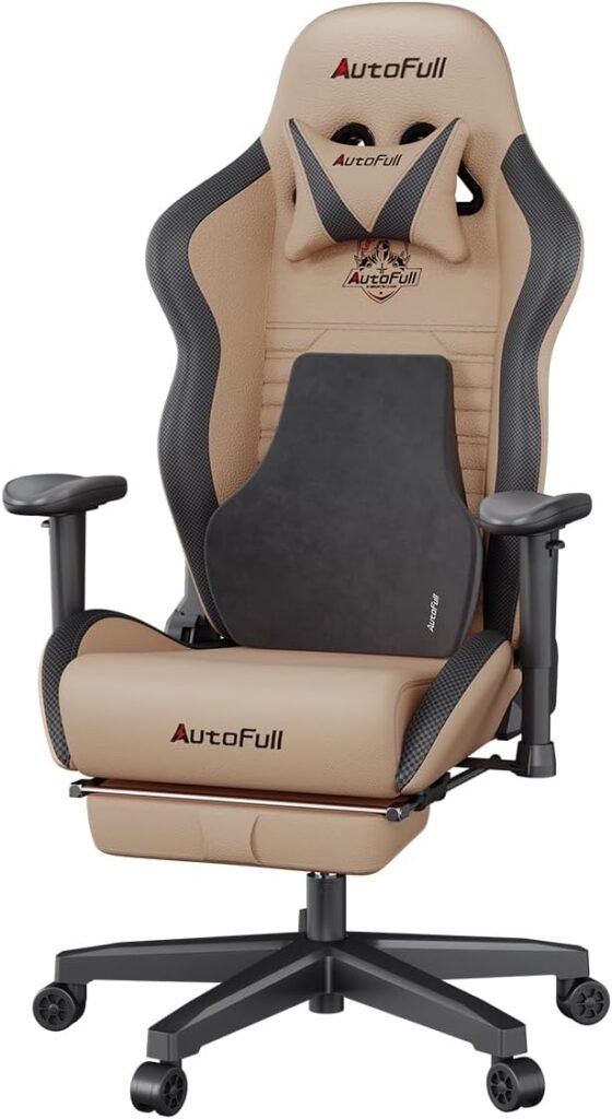 AutoFull C3 Gaming Chair Office Chair PC Chair with Ergonomics Lumbar Support, Racing Style PU Leather High Back Adjustable Swivel Task Chair with Footrest (Brown)