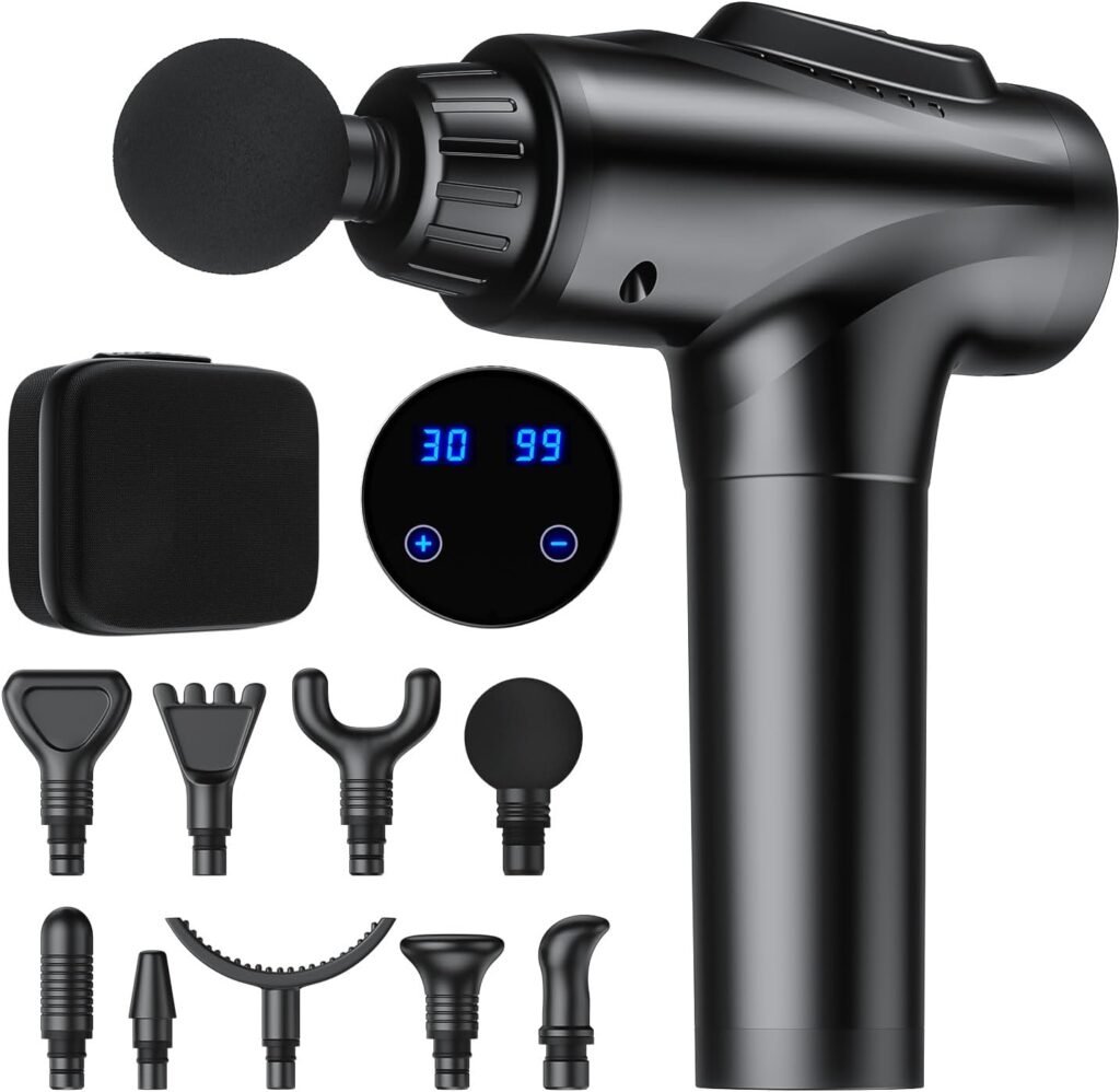 AYURA Massage Gun, Percussion Massager Gun with 30 Speed Levels  9 Massage Heads, Handheld Electric Muscle Massager for Any Pain Relief, Gifts for Families and Friends (Black)