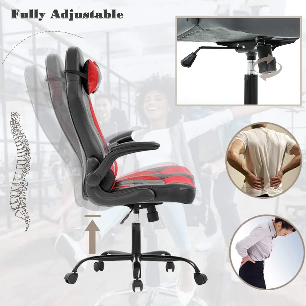 BestOffice PC Gaming Chair Ergonomic Office Chair Desk Chair with Lumbar Support Flip Up Arms Headrest PU Leather Executive High Back Computer Chair for Adults Women Men (White) BestOffice PC Gaming Chair Ergonomic Office Chair Desk Chair with Lumbar Support Flip Up Arms Headrest PU Leather Executive High Back Computer Chair for Adults Women Men (White)