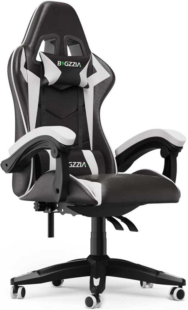 Bigzzia Gaming Chair Office Chair Reclining High Back Leather Adjustable Swivel Rolling Ergonomic Video Game Chairs Racing Chair Computer Desk Chair with Headrest and Lumbar Support (Black)