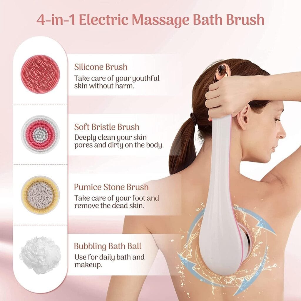 Body Brush Rechargeable, Electric Body Brush Set, Scrubber Shower Brush with Long Handle, Spin Skin Brush with 6 Brush Heads for Cleanse, Massage, exfoliate and Pamper Your Skin in The Shower