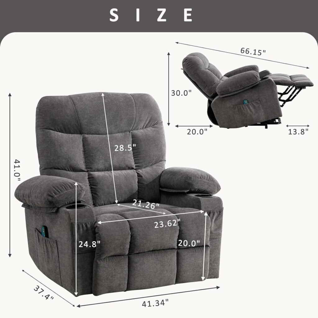 BOSMILLER Power Lift Recliner Chair for Elderly with Heat and Vibration Massage Recliner Chair with USB Charge Port for Living Room- Infinite Position, Side Pocket