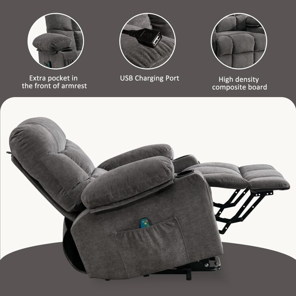 BOSMILLER Power Lift Recliner Chair for Elderly with Heat and Vibration Massage Recliner Chair with USB Charge Port for Living Room- Infinite Position, Side Pocket