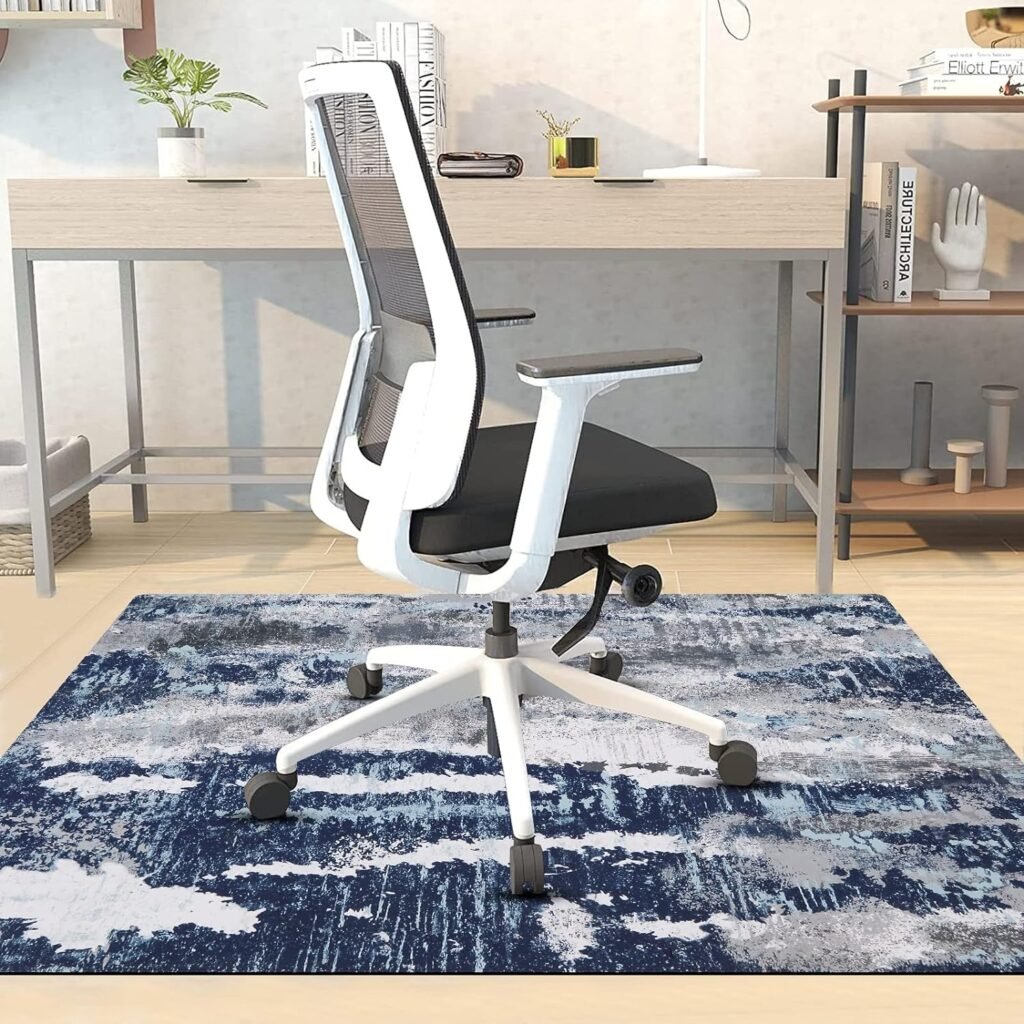 Bsmathom Office Chair Mat for Hardwood Floor, Computer Gaming Chair Mat for Rolling Chair, Large Anti-Slip Hard Floor Mat, Floor Protector for Home Office (Blue,48x36)