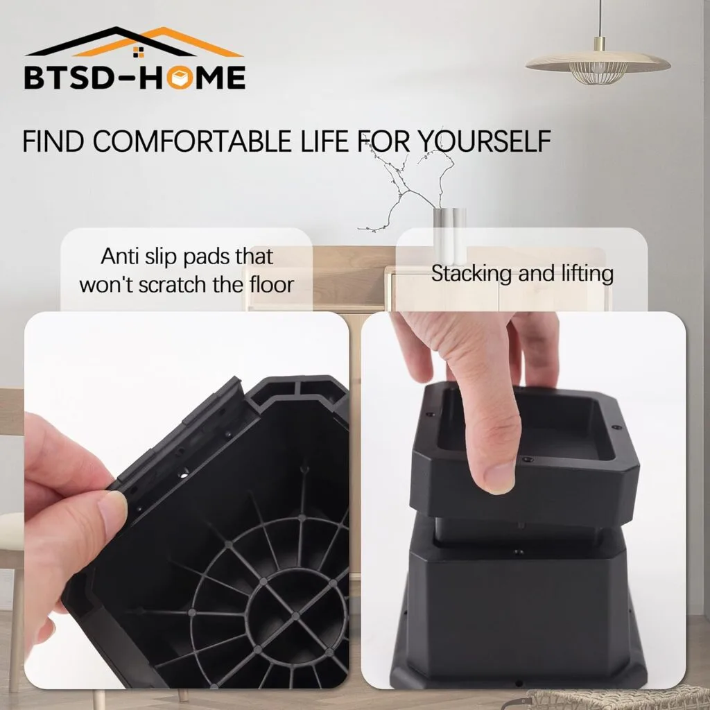 BTSD-home Furniture Risers 2 Inch Bed Risers Heavy Duty Adjustable Dorm Bed Lifts Risers Table Desks Legs Blocks 4 Pack Black