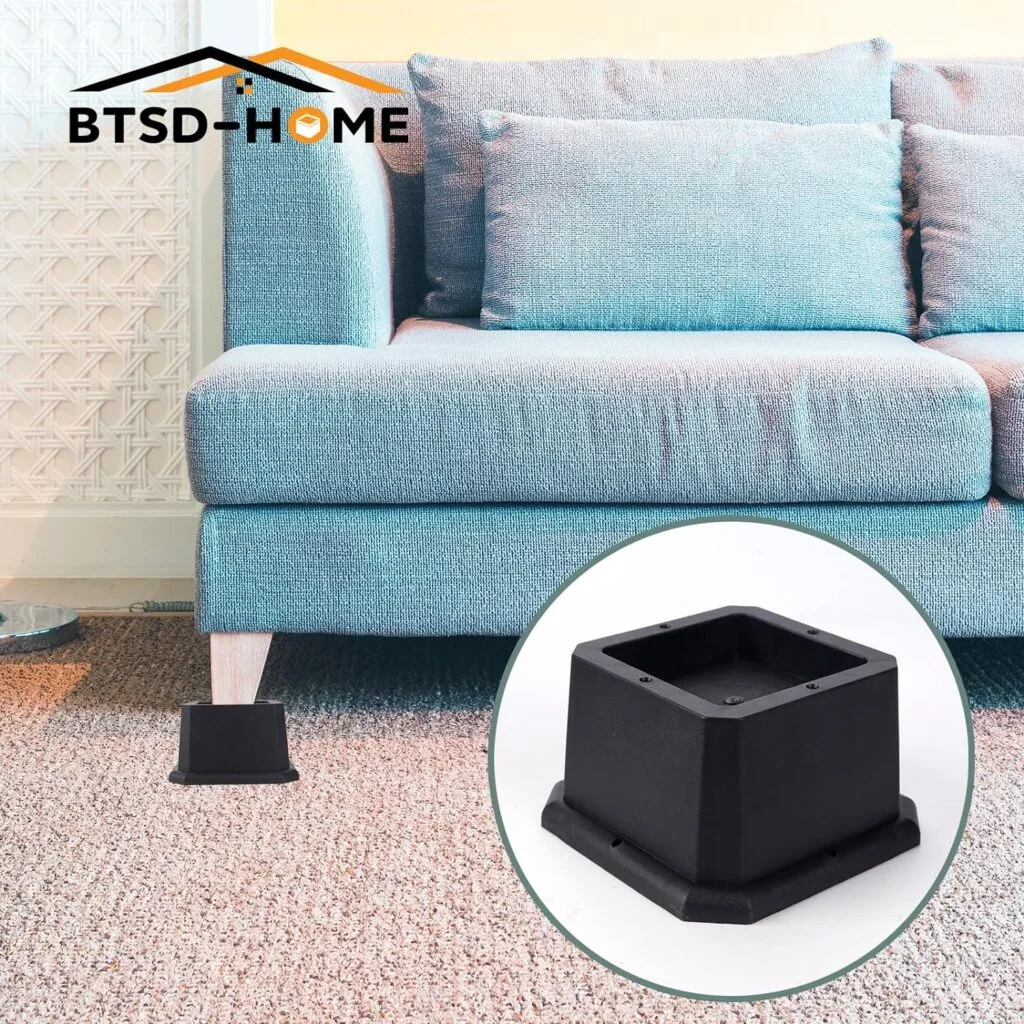 BTSD-home Furniture Risers 2 Inch Bed Risers Heavy Duty Adjustable Dorm Bed Lifts Risers Table Desks Legs Blocks 4 Pack Black