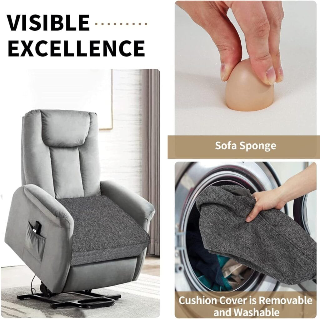 BUYUE Thickened Chair Cushion for Elderly 20 x 20 x 5, Original Linen High-Density Foam Recliner Chair Pad Couch Armchair Seat Cushion, Black