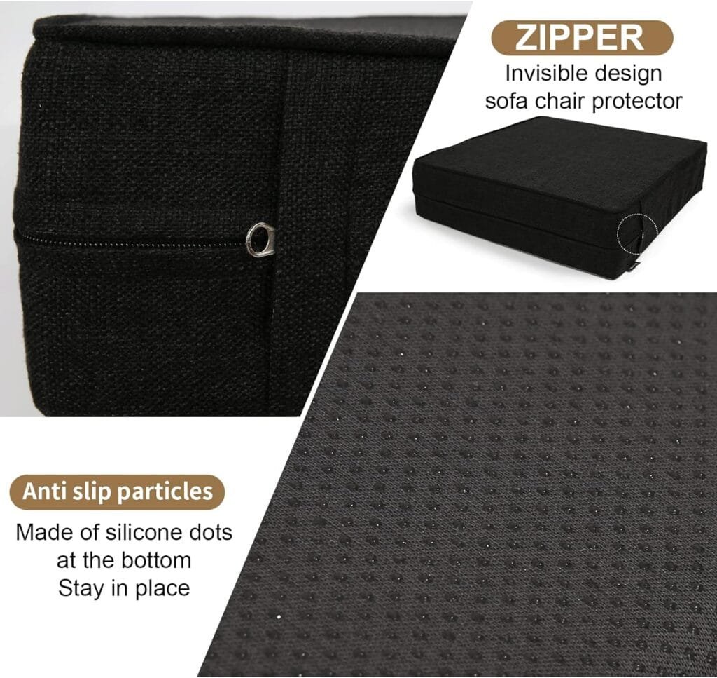 BUYUE Thickened Chair Cushion for Elderly 20 x 20 x 5, Original Linen High-Density Foam Recliner Chair Pad Couch Armchair Seat Cushion, Black