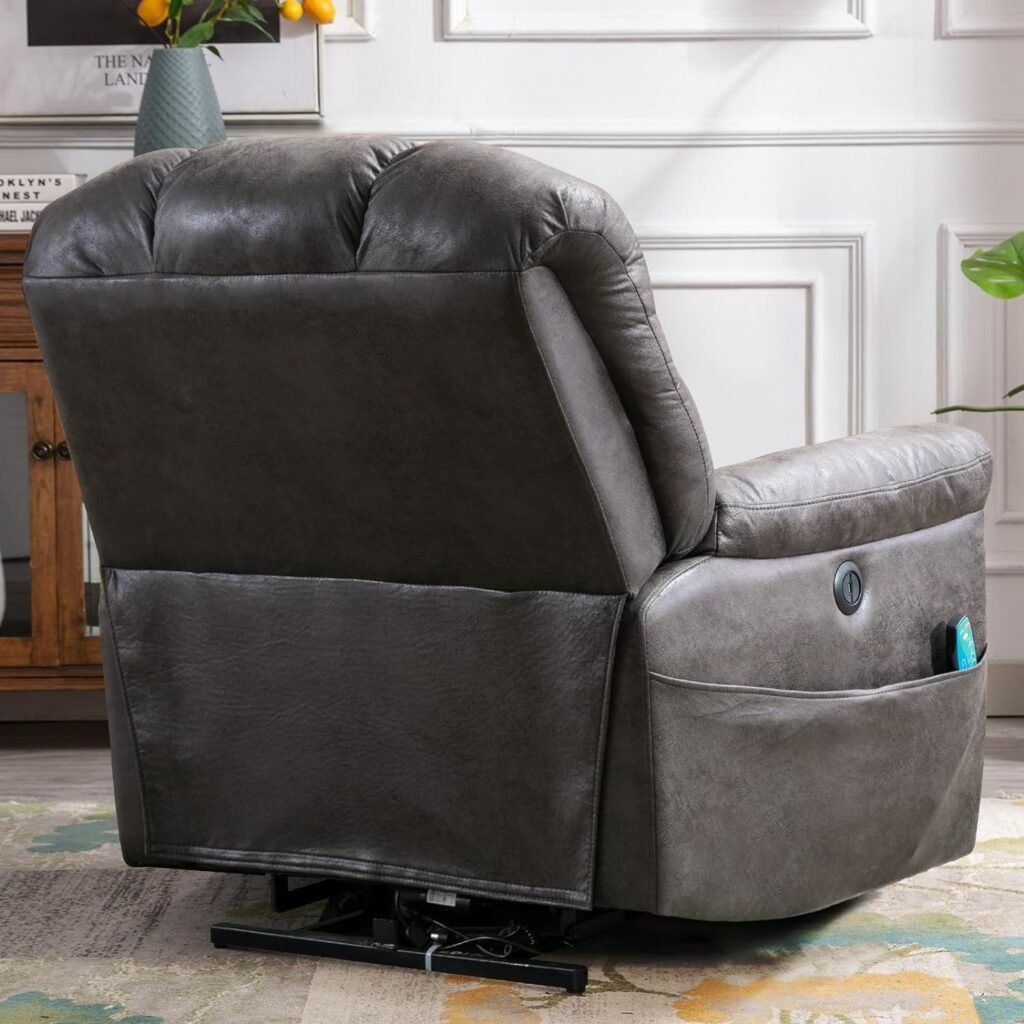 CANMOV Large Power Lift Recliner Chairs with Massage and Heat for Elderly Big People, Heavy Duty Electric Faux Leather Reclining Chairs with USB Port and 2 Side Pockets, Brown