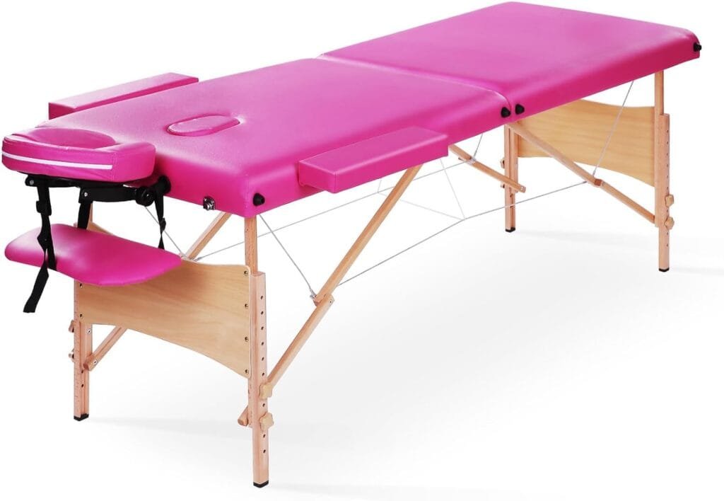 CHRUN Massage Table Portable Massage Bed Lash Bed Foldable Spa Bed 84 Height Adjustable（24-35 in） Lightweight with Carry Bag up 496 lbs, Pink