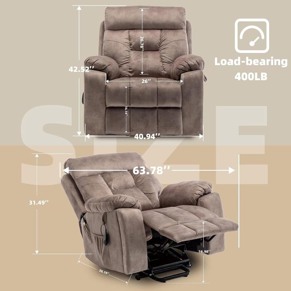 Cobplns 26in Extra Wide Recliner ChairLift Chair， 400 lbs of Weight-Bearing Power Lift Recliners for Elderly，Ultimate Comfortable Goose Down Massage Chair, （Light Brown）