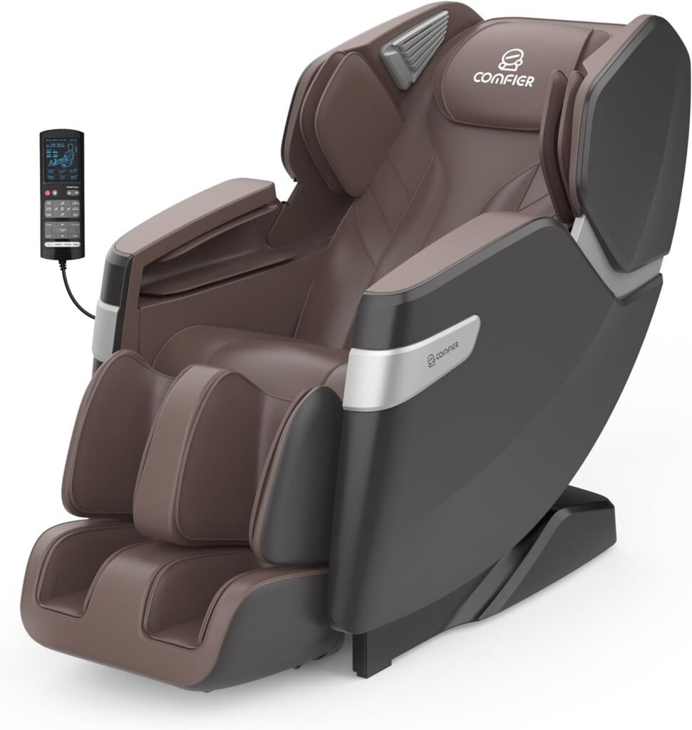 COMFIER Massage Chair Full Body SL Track Zero Gravity Massage Chair Recliner, Bluetooth Speaker, Heating  Foot Calf Massage, 3D Shiatsu, 11 Auto Massage Program-Brown