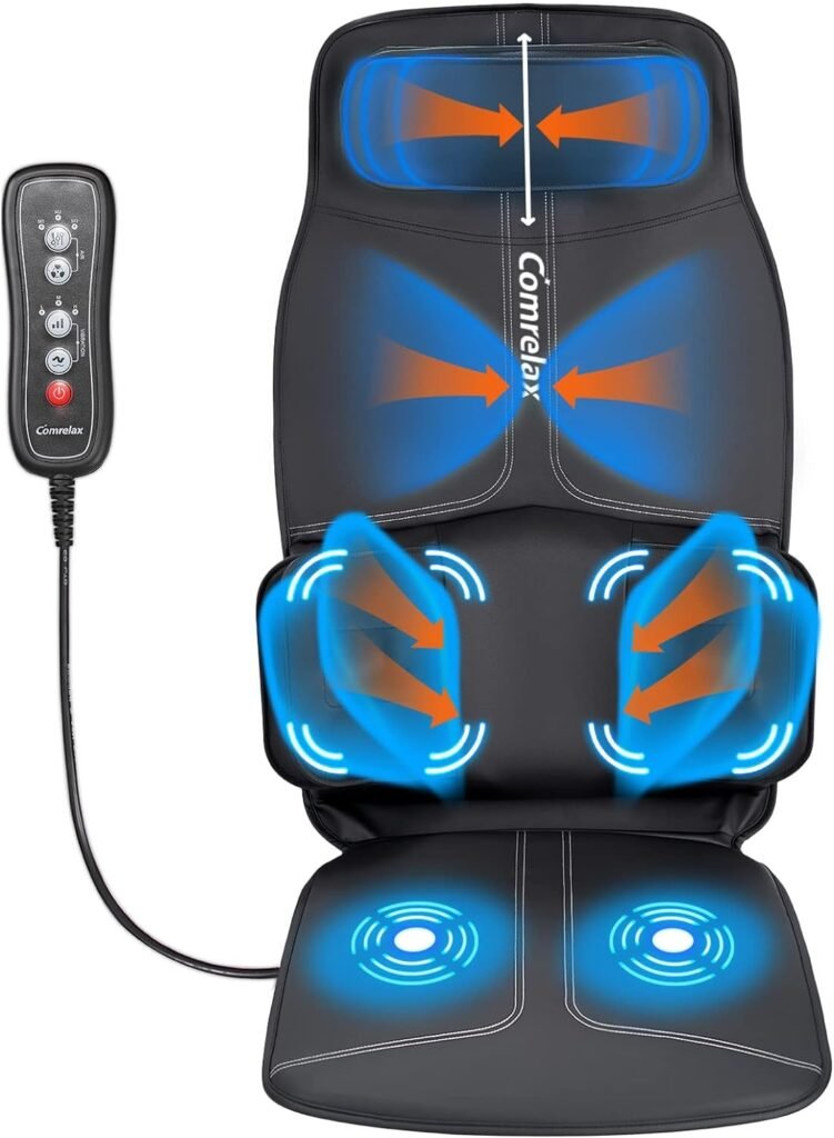 comrelax Back Massage Cushion with Compress, Vibration Seat Massage Chair Pad,3 Modes  3 Intensities Back and Neck Massage for Muscle Fatigue Stress Relief